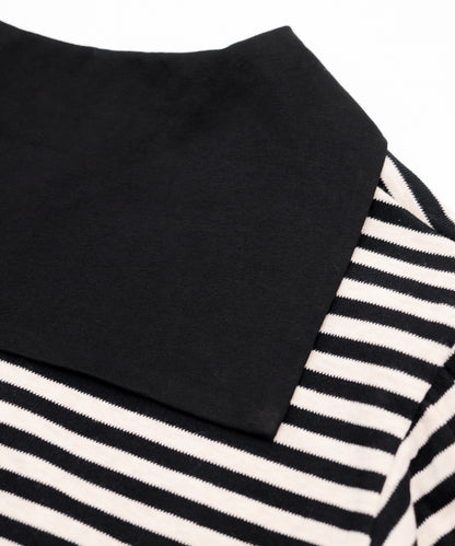 ボーダーセーラーカラーアームウォーマー風カットソー  ladies [243-1504-2]