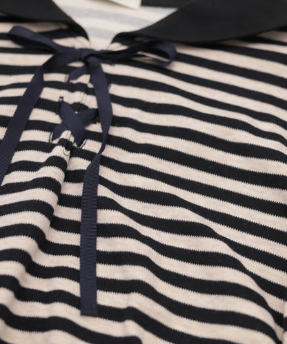 ボーダーセーラーカラーアームウォーマー風カットソー  ladies [243-1504-2]