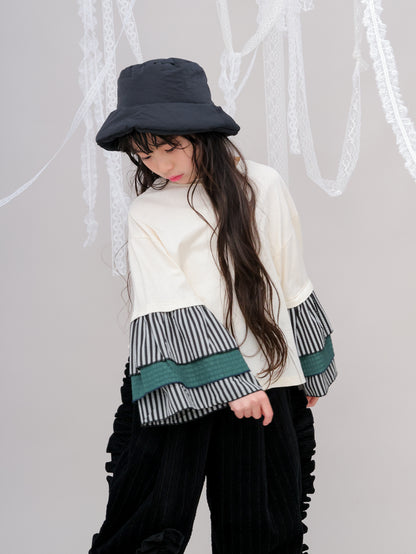 ストライプフリルスリーブTシャツ　 [243-1511-1]