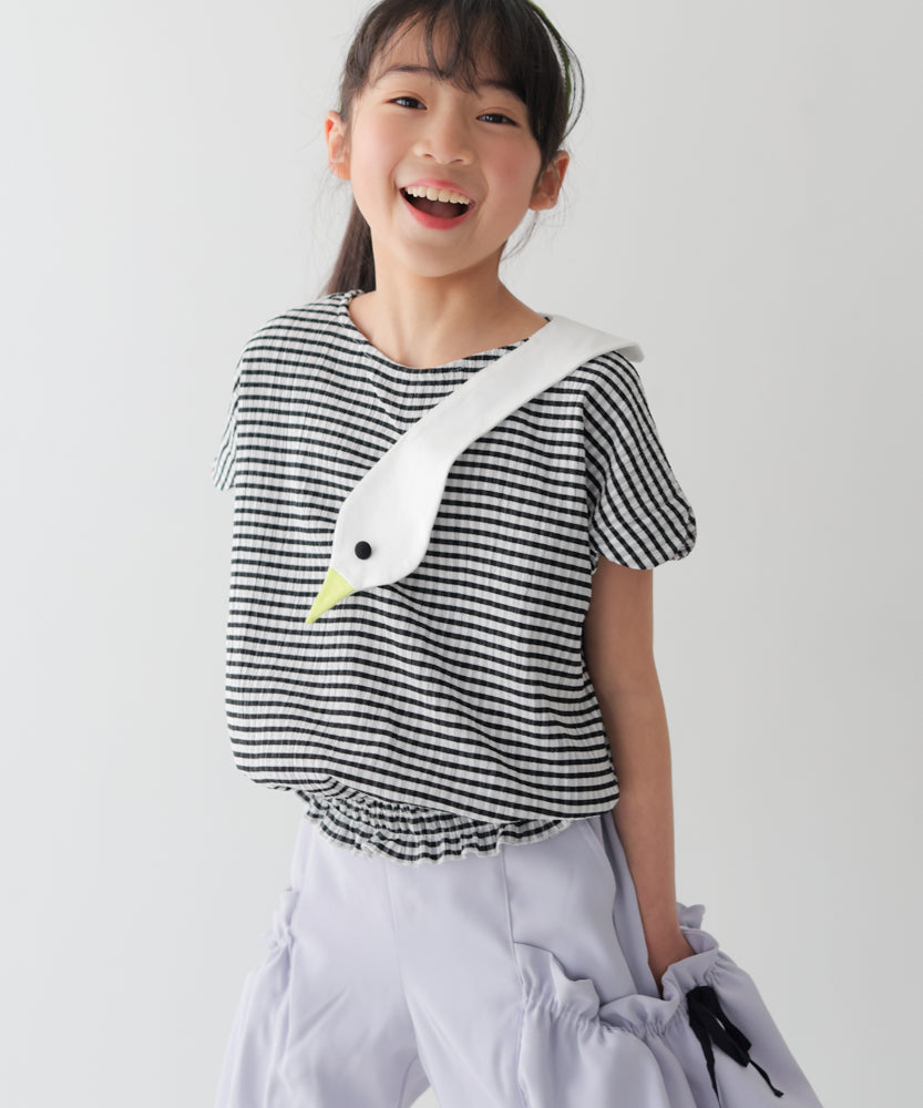 スワンスカラップギンガムTシャツ　　[241-1511-1]