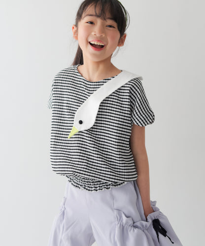 スワンスカラップギンガムTシャツ　　[241-1511-1]