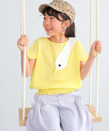 スワンスカラップギンガムTシャツ　　[241-1511-1]
