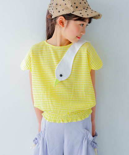 スワンスカラップギンガムTシャツ　　[241-1511-1]