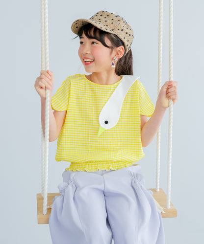 スワンスカラップギンガムTシャツ　　[241-1511-1]