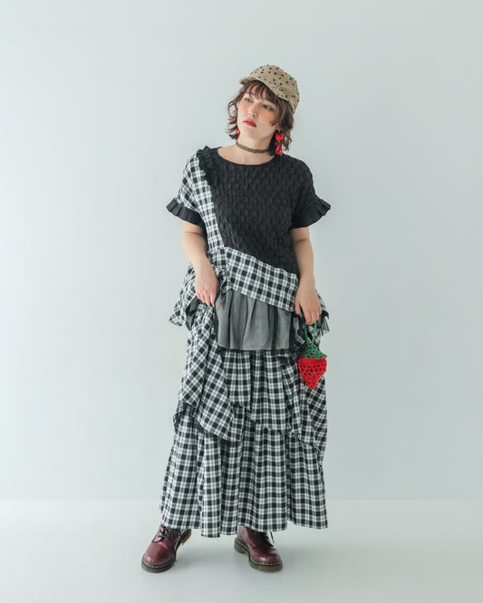 チェック柄メッシュフリルスカート　[162-1102-2]