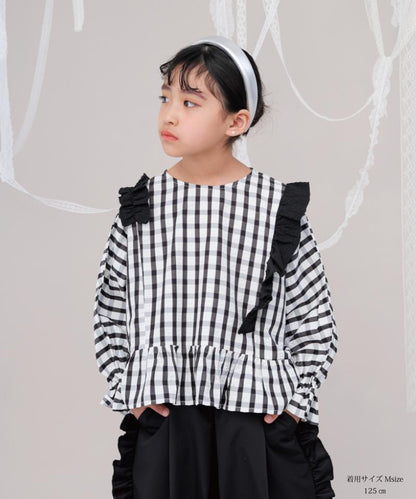 チェックドルマンスリーブフリルブラウス　 [243-0602-1]