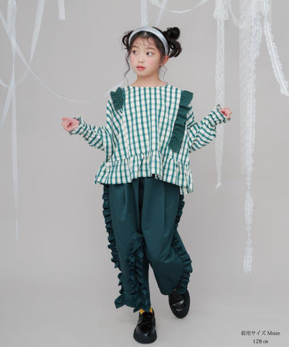 チェックドルマンスリーブフリルブラウス　 [243-0602-1]