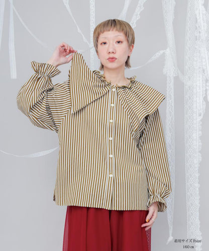 ビック三角襟ストライプ柄シャツ　[243-0605-2]