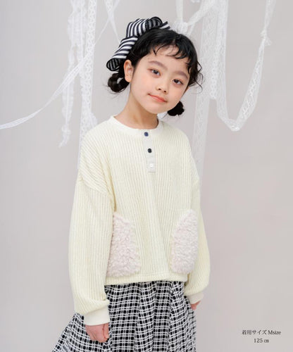 ボアポケットニット風ヘンリーネックプルオーバー　[243-0701-1]