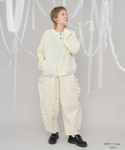 ボアポケットニット風ヘンリーネックプルオーバー 　ladies [243-0701-2]