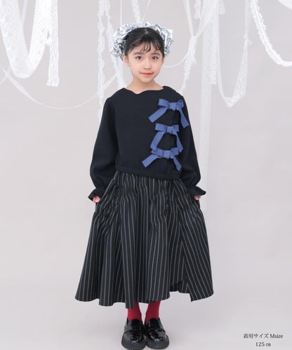 アシメサイドリボン付きダンボールニットカットソー　[243-0702-1]