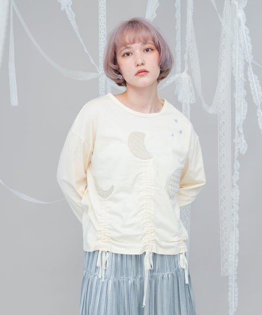 moonパッチワークドローストリングTシャツ  ladies [243-1502-2]