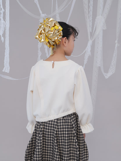 アシメサイドリボン付きダンボールニットカットソー　[243-0702-1]