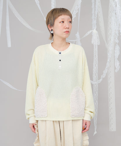 ボアポケットニット風ヘンリーネックプルオーバー 　ladies [243-0701-2]
