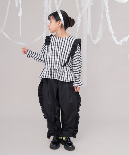 チェックドルマンスリーブフリルブラウス　 [243-0602-1]