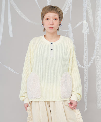 ボアポケットニット風ヘンリーネックプルオーバー 　ladies [243-0701-2]