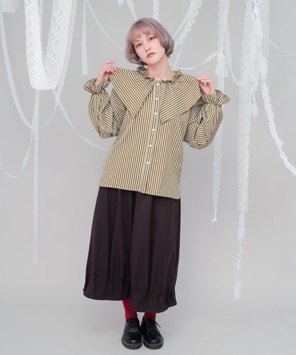 ビック三角襟ストライプ柄シャツ　[243-0605-2]