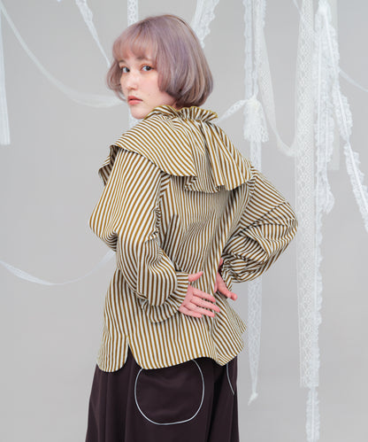 ビック三角襟ストライプ柄シャツ　[243-0605-2]