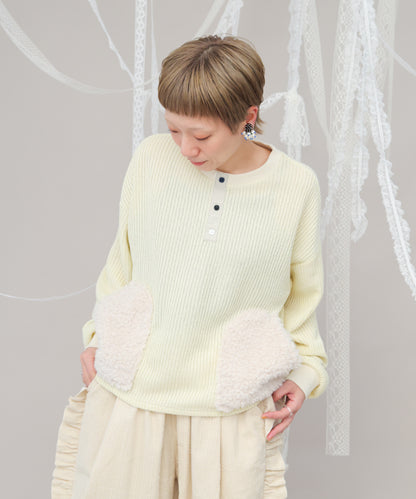 ボアポケットニット風ヘンリーネックプルオーバー 　ladies [243-0701-2]