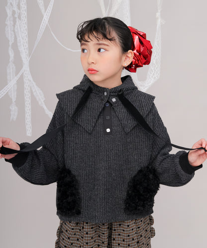 ボアポケットニット風ヘンリーネックプルオーバー　[243-0701-1]