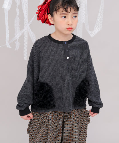 ボアポケットニット風ヘンリーネックプルオーバー　[243-0701-1]