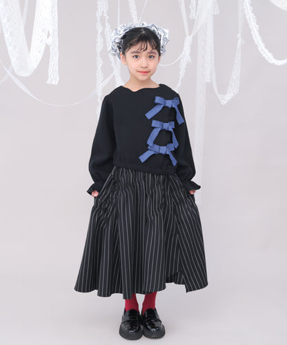 アシメサイドリボン付きダンボールニットカットソー　[243-0702-1]