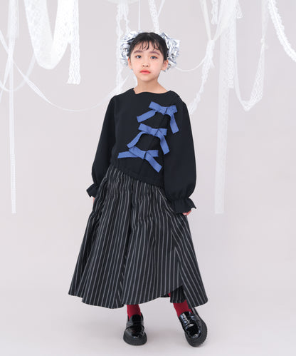 アシメサイドリボン付きダンボールニットカットソー　[243-0702-1]