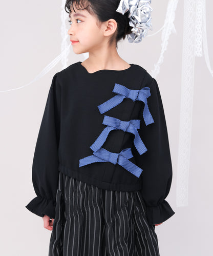 アシメサイドリボン付きダンボールニットカットソー　[243-0702-1]