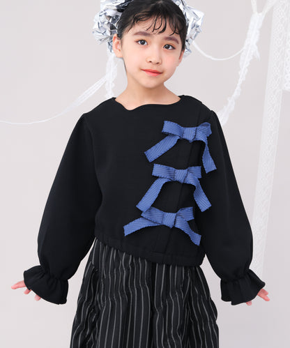 アシメサイドリボン付きダンボールニットカットソー　[243-0702-1]