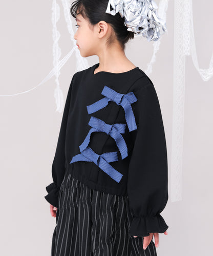 アシメサイドリボン付きダンボールニットカットソー　[243-0702-1]