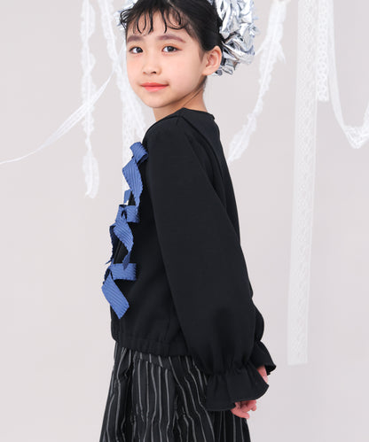 アシメサイドリボン付きダンボールニットカットソー　[243-0702-1]