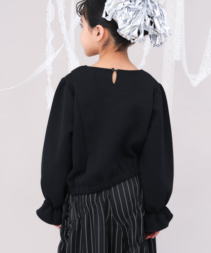 アシメサイドリボン付きダンボールニットカットソー　[243-0702-1]