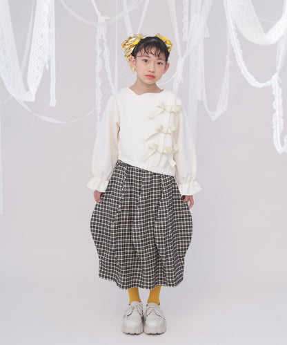 アシメサイドリボン付きダンボールニットカットソー　[243-0702-1]