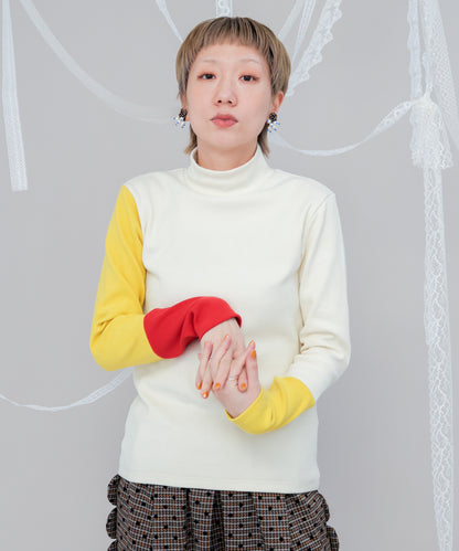 配色カラーハイネックTシャツ　ladies [243-1510-2]