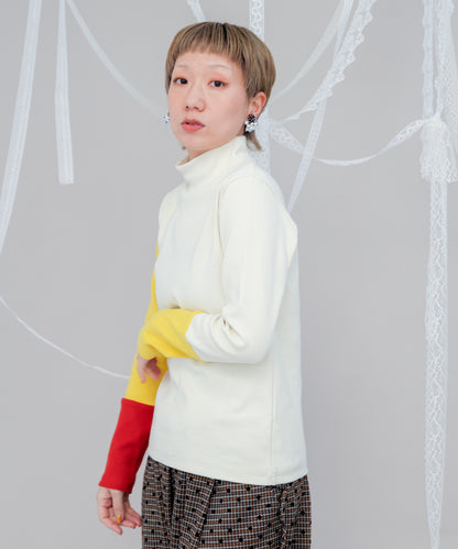 配色カラーハイネックTシャツ　ladies [243-1510-2]