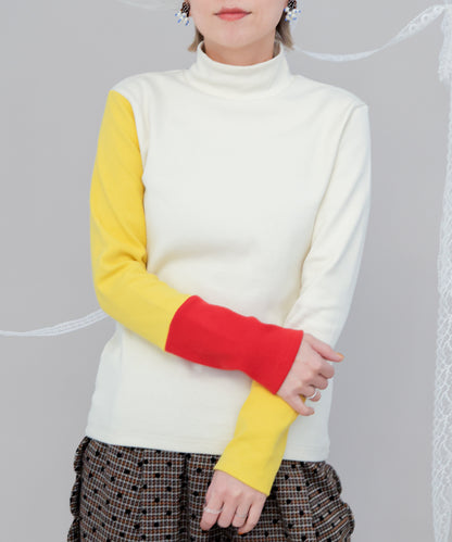 配色カラーハイネックTシャツ　ladies [243-1510-2]