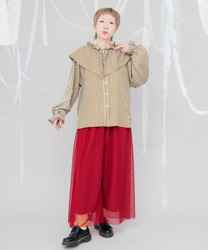 ビック三角襟ストライプ柄シャツ　[243-0605-2]