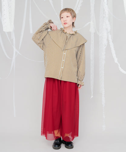 ビック三角襟ストライプ柄シャツ　[243-0605-2]