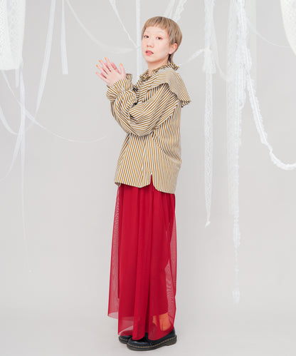 ビック三角襟ストライプ柄シャツ　[243-0605-2]