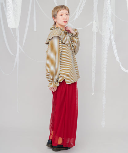 ビック三角襟ストライプ柄シャツ　[243-0605-2]