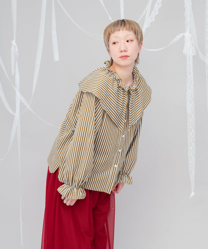 ビック三角襟ストライプ柄シャツ　[243-0605-2]
