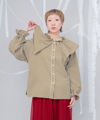 ビック三角襟ストライプ柄シャツ　[243-0605-2]