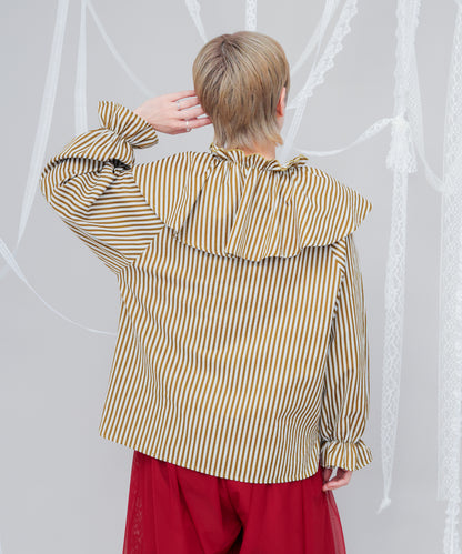 ビック三角襟ストライプ柄シャツ　[243-0605-2]