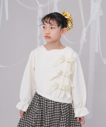 アシメサイドリボン付きダンボールニットカットソー　[243-0702-1]