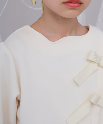 アシメサイドリボン付きダンボールニットカットソー　[243-0702-1]