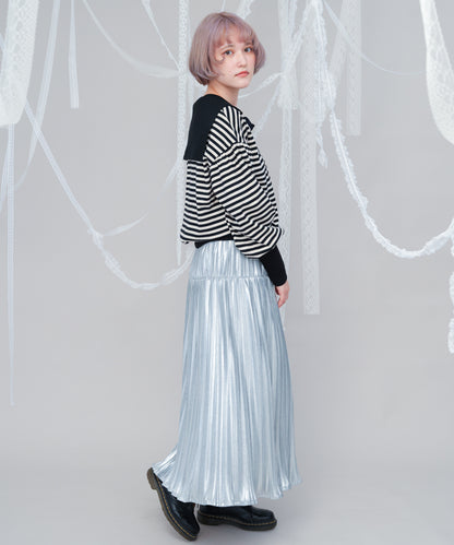 ボーダーセーラーカラーアームウォーマー風カットソー  ladies [243-1504-2]