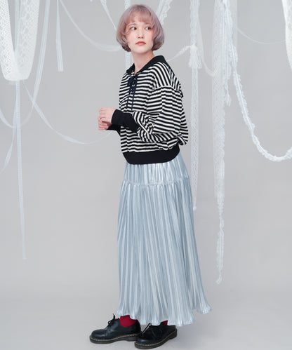 ボーダーセーラーカラーアームウォーマー風カットソー  ladies [243-1504-2]