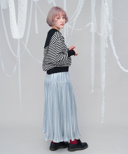 ボーダーセーラーカラーアームウォーマー風カットソー  ladies [243-1504-2]