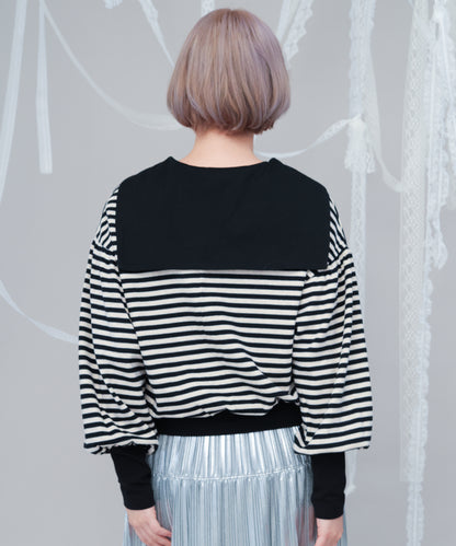 ボーダーセーラーカラーアームウォーマー風カットソー  ladies [243-1504-2]