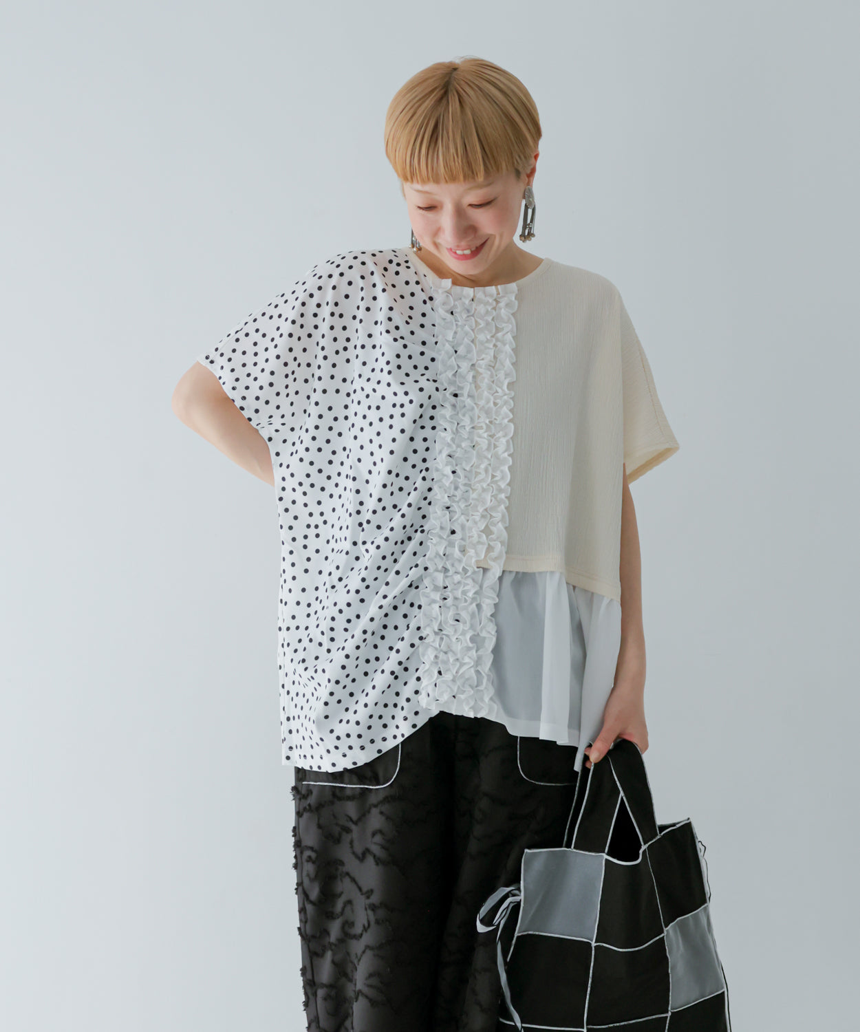 ドッキングフリルドットブラウス ladies  [251-0601-2]